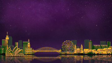 Картинка векторная+графика город+ city небо минимализм ночь город сидней art digital sydney illustration game by caio perez backgrounds
