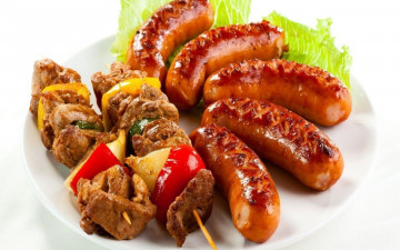 Картинка еда шашлык +барбекю мясо колбаски