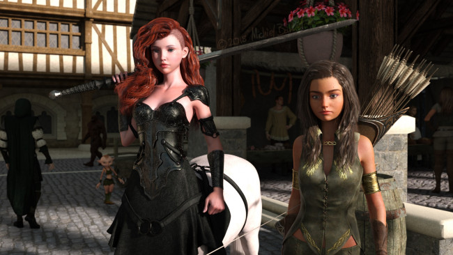 Обои картинки фото 3д графика, фантазия , fantasy, девушки, взгляд, фон