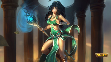 Картинка видео+игры smite девушка фон взгляд посох