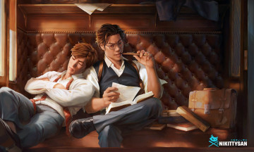 Картинка рисованное люди парни книги портфель купе