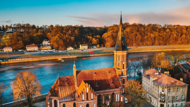 Обои картинки фото города, каунас , литва, река, панорама