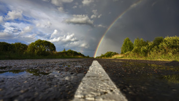 Картинка природа радуга шоссе дождь