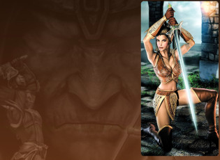 обоя видео игры, champions,  return to arms, девушка, эльфийка, меч, замок