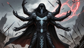 Картинка гильгамеш +по+книге+-+страж+бытия фэнтези существа страж бытия виталий касперович шестирукий человекоподобное существо черная кожа белые глаза длинные черные волосы доспехи светящиеся руны