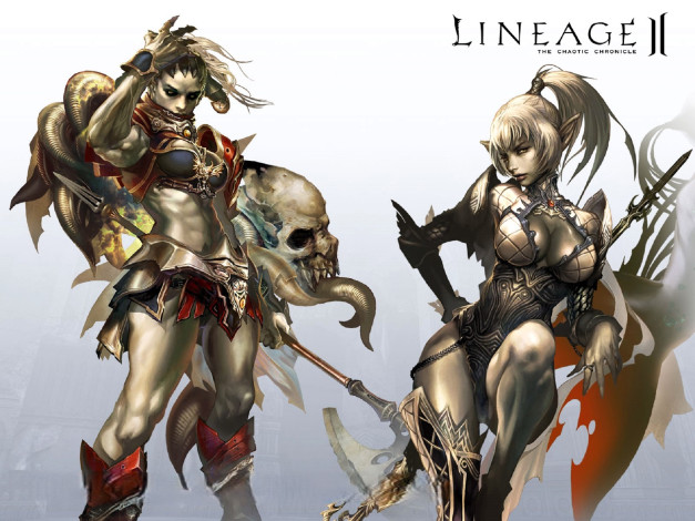 Обои картинки фото видео игры, lineage ii,  the chaotic chronicle, девушки, эльфийки, оружие, череп