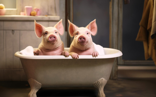 Обои картинки фото 3д графика, животные , animals, поросята, ванна