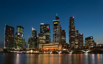 Картинка города нью йорк сша огни вечер река дома