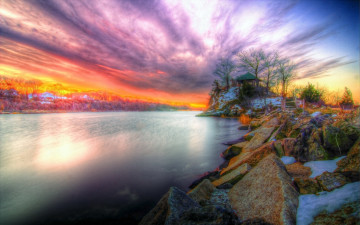 Картинка природа восходы закаты река закат