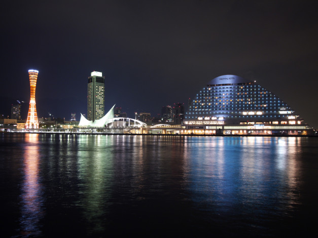 Обои картинки фото города, огни, ночного, отражения, река, ночь, освещения, дома