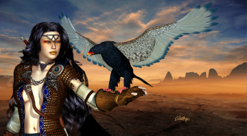 Картинка 3д+графика амазонки+ amazon орел девушка взгляд