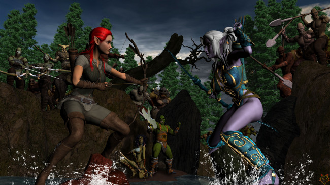 Обои картинки фото 3д графика, эльфы , elves, эльфийки, бой