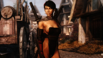 Картинка видео+игры the+elder+scrolls+v +skyrim оружие фон взгляд девушка