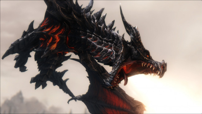 Обои картинки фото видео игры, the elder scrolls v,  skyrim, дракон, фон