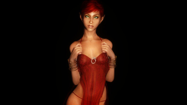 Обои картинки фото видео игры, the elder scrolls v,  skyrim, взгляд, эльфийка, фон