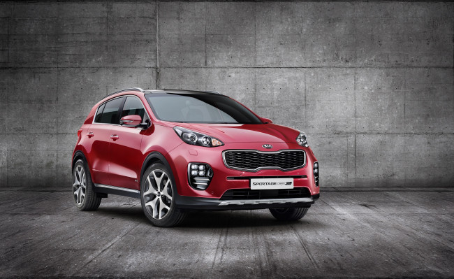 Обои картинки фото автомобили, kia, красный, 2015г, gt, line, sportage