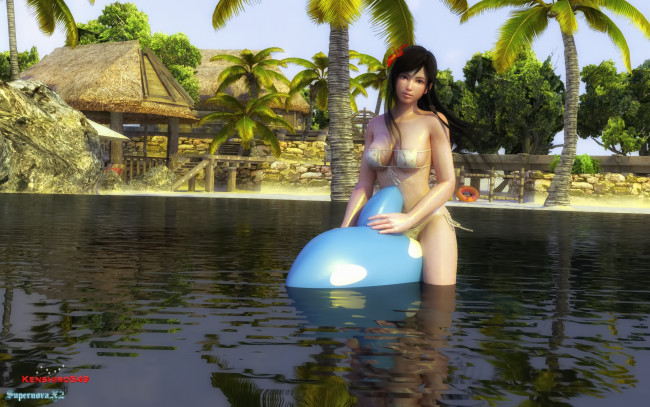 Обои картинки фото 3д графика, люди , people, взгляд, девушка, фон, бассейн