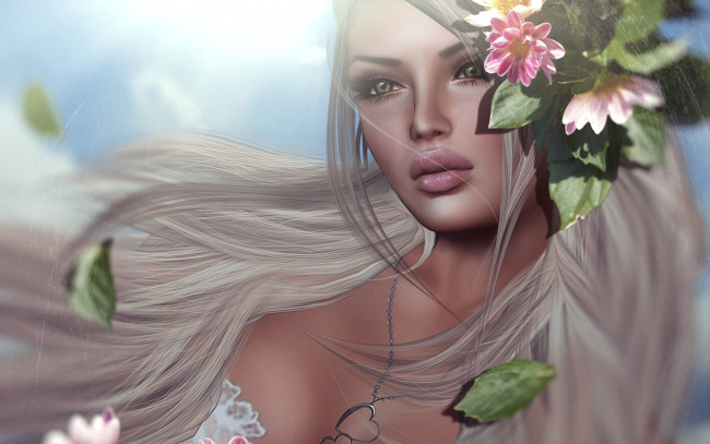 Обои картинки фото 3д графика, портрет , portraits, девушка, портрет, венок, лицо, блондинка