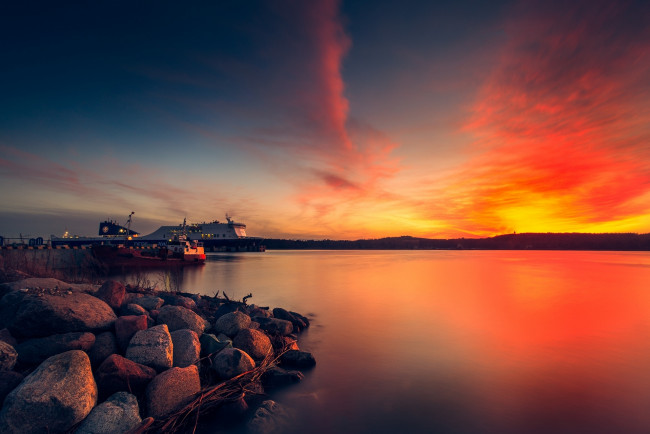 Обои картинки фото природа, восходы, закаты, пейзаж, небо, облака, море, закат