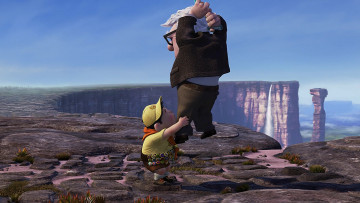 Картинка мультфильмы up дедушка очки мальчик бейсболка водопад