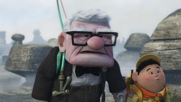 Картинка мультфильмы up камни дедушка туман галстук мальчик очии