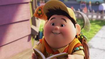 Картинка мультфильмы up мальчик бейсболка сачок книга