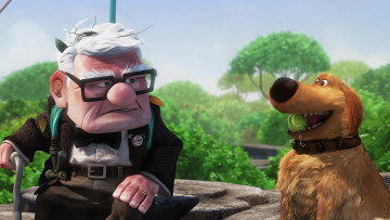 Картинка мультфильмы up растения мяч ошейник собака очки дедушка