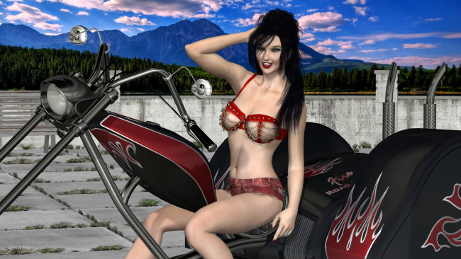 Обои картинки фото 3д графика, люди-авто, мото , people- car ,  moto, девушка, взгляд, фон