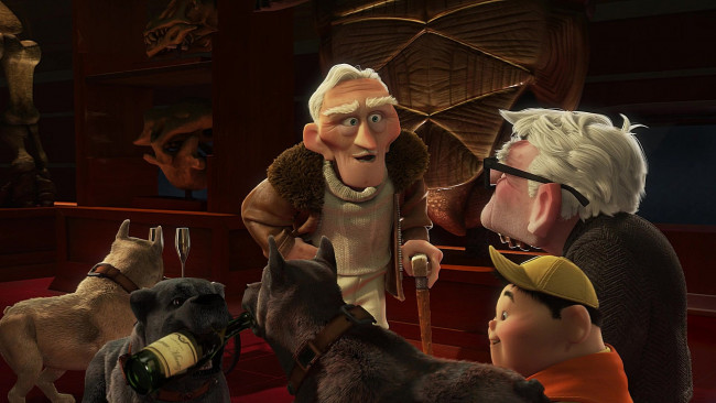 Обои картинки фото мультфильмы, up, бутылка, бокал, собака, мальчик, дедушка