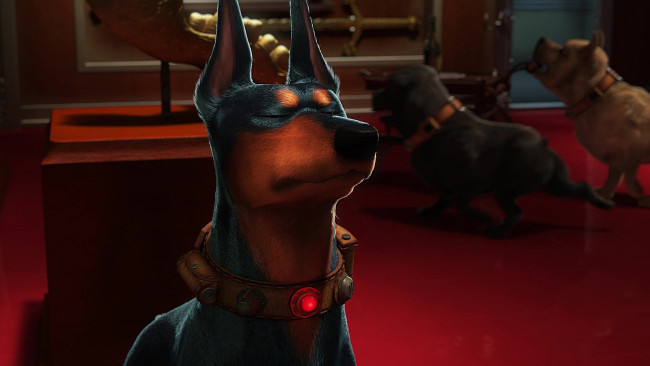 Обои картинки фото мультфильмы, up, доберман, ошейник, собака