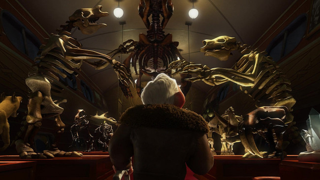 Обои картинки фото мультфильмы, up, экспонат, скелет, спина, мужчина