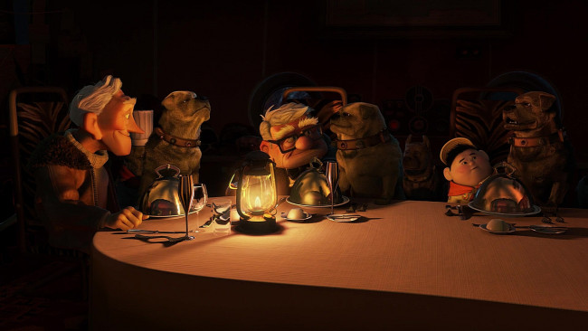 Обои картинки фото мультфильмы, up, собака, мальчик, дедушка, мужчина, ребенок, фонарь