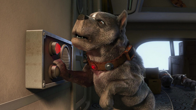 Обои картинки фото мультфильмы, up, собака, ошейник, передатчик