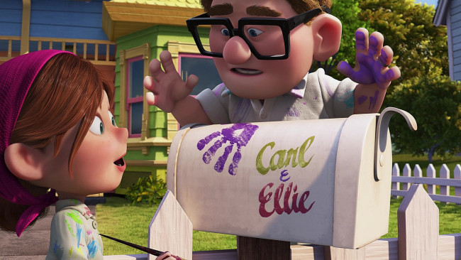 Обои картинки фото мультфильмы, up, женщина, мужчина, краска, почтовый, ящик