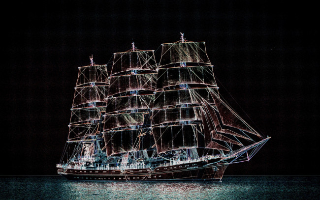 Обои картинки фото корабли, парусники, водоем, ночь, освещение