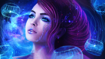 Картинка фэнтези девушки фон медузы взгляд девушка