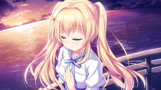 Обои картинки фото аниме, summer pockets, взгляд, девушка, фон