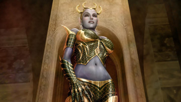 Картинка видео+игры legends+of+norrath +forsworn эльфийка девушка врата усмешка наряд