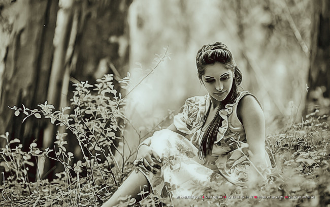 Обои картинки фото календари, компьютерный дизайн, сидит, calendar, 2019, женщина, девушка, растение, природа