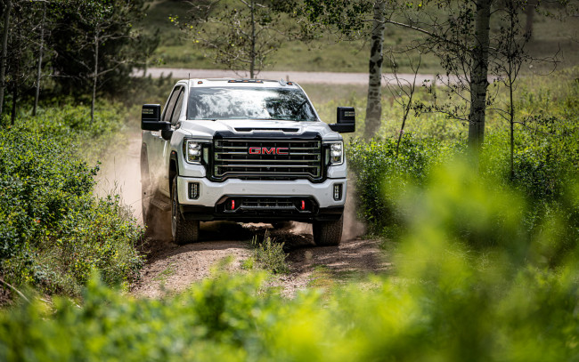 Обои картинки фото 2020 gmc sierra 1500 at4, автомобили, gm-gmc, 2020, gmc, sierra, 1500, at4, вид, спереди, экстерьер, белый, пикап, американские