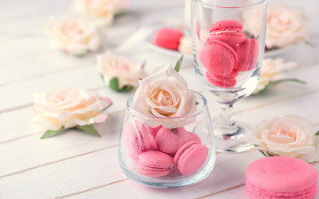 Картинка еда макаруны лакомство печенье розы