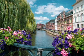 Картинка города гент+ бельгия канал мост набережная