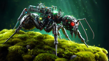 Картинка 3д+графика научная+фантастика+ science+fiction робот киборг насекомое муравей мох