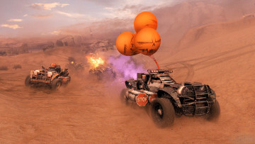 обоя видео игры, crossout, машины, шары, техника, огонь, пустыня