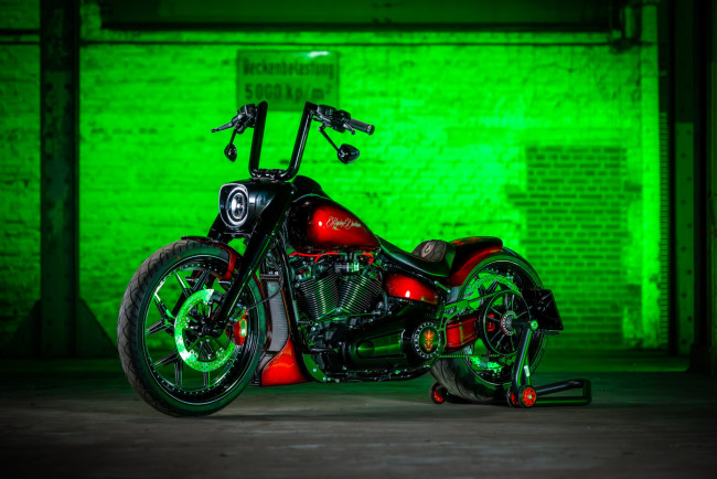 Обои картинки фото мотоциклы, harley-davidson, softail, fat, boy, customized, custombikes, night, blood