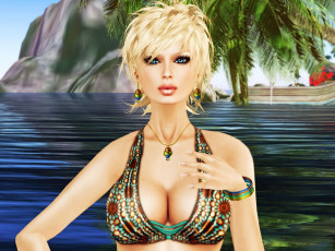 Картинка 3д графика people люди бикини блондинка серьги кулон