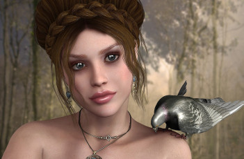 Картинка 3д графика people люди голубь девушка кулон