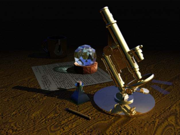 Обои картинки фото 3д, графика, другое, алмаз, микроскоп, стол