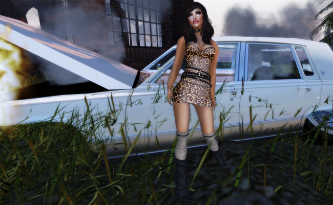 Обои картинки фото 3д, графика, people, люди, гольфы, платье, девушка