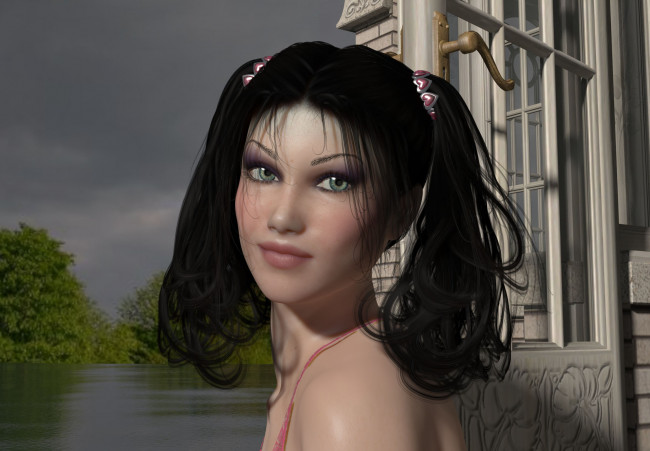 Обои картинки фото 3д, графика, people, люди, девушка, дверь